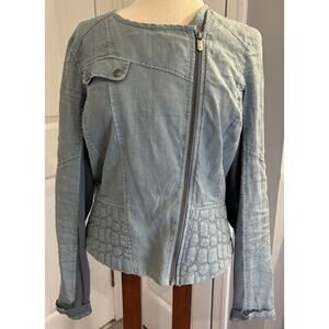 Sandwich Women’s Blue 100% Linen Moto Jacket - Size 40 (US 8/M) Quilted Detail